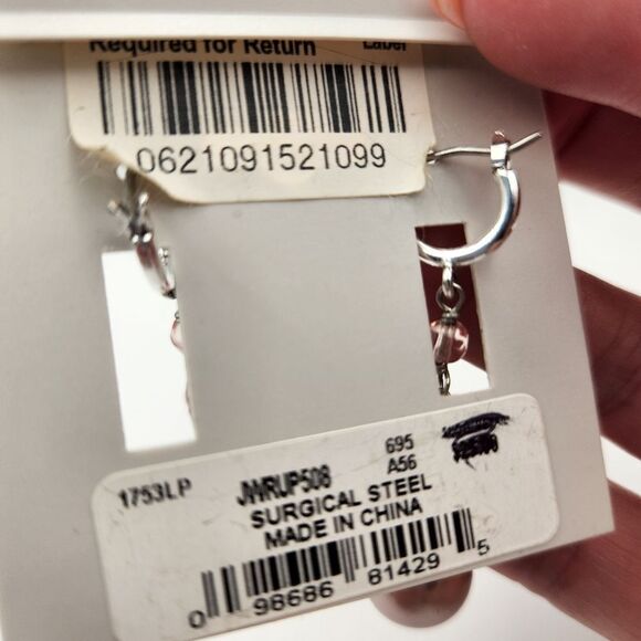 Liz Claiborne Pink Pearl Drop Surgical Steel Earrings NEW Fashion Jewlery - Picture 4 of 4